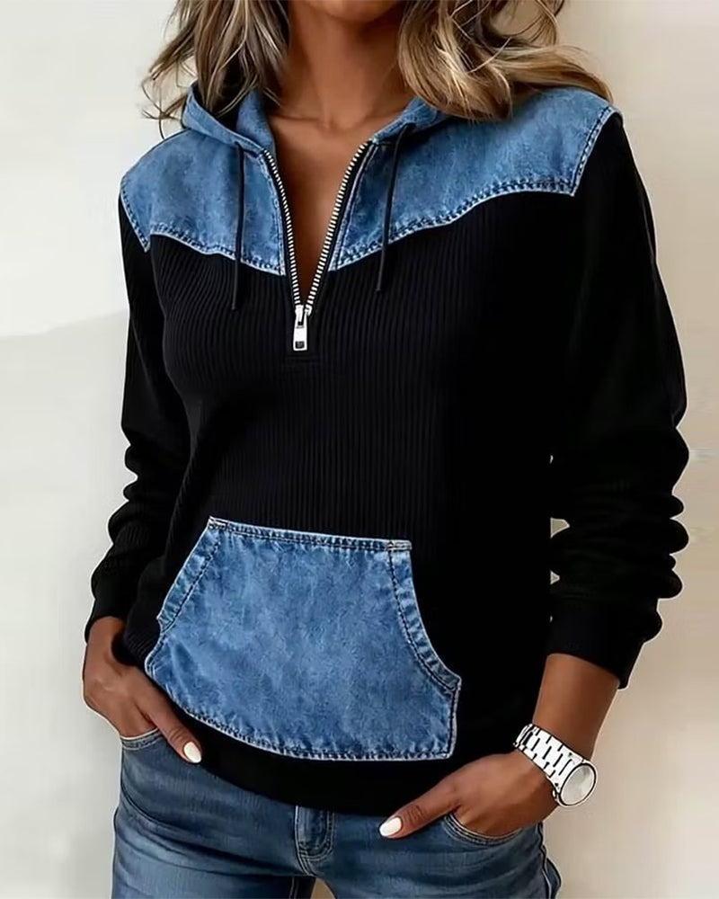 Hettergenser Glidelås Denim Patchwork