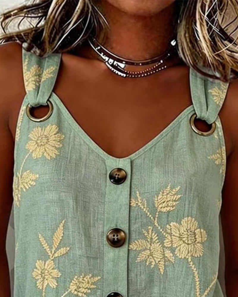 Tank Top Blomstret Kamisol Metall Ring