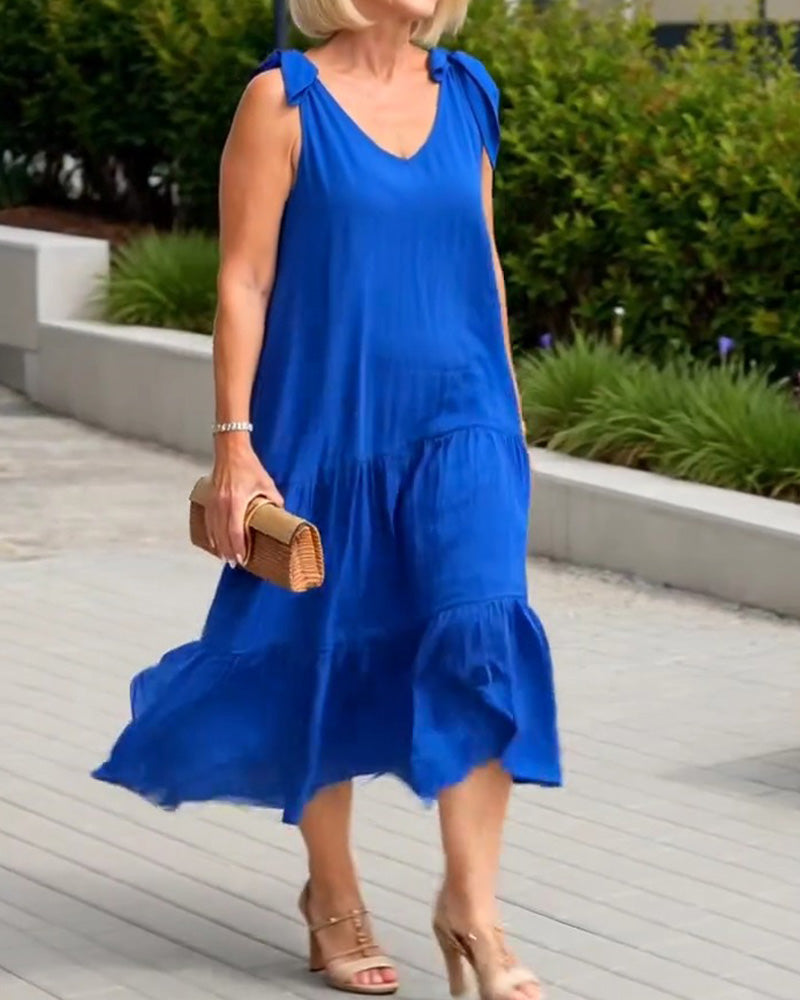 Kjole Knytestropp Ensfarget Mellomlang