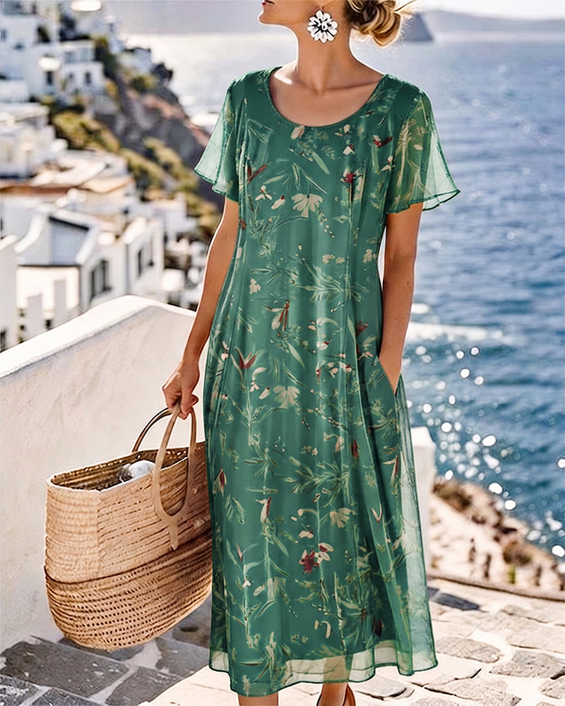 Kjole Blomstret Rund Hals Maxi