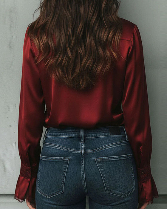 Bluse Sateng Kniplinginnsatt Jakkeslag