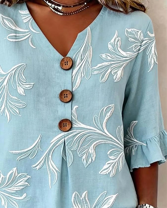 Bluse Rynket Erme Tre-Knapp