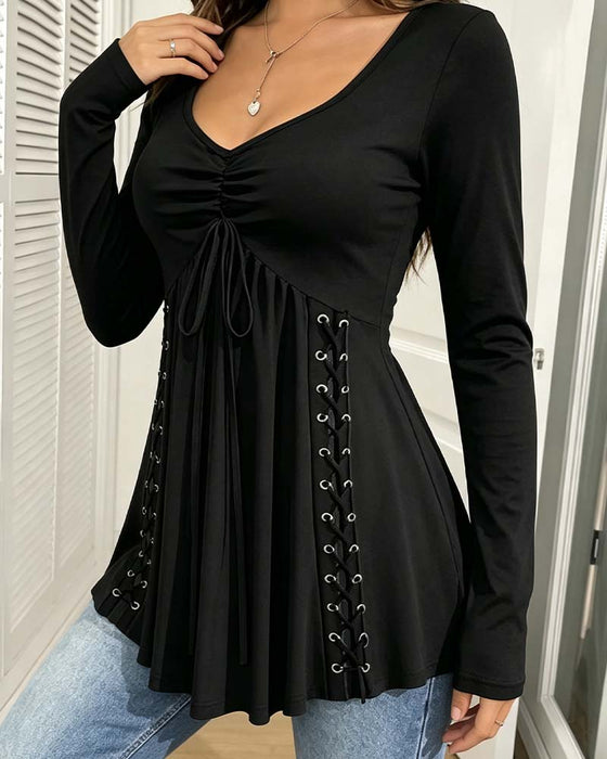 Bluse V-Hals Snor Lang Erme