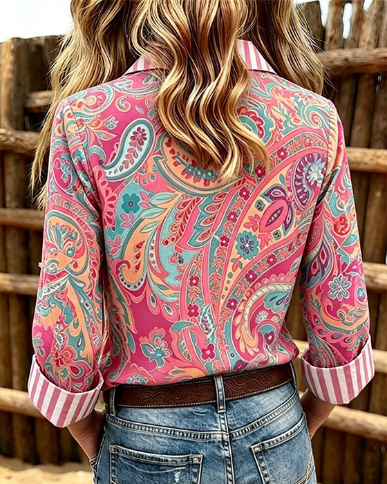 Bluse Patchwork Blomstrende Trykk Casual