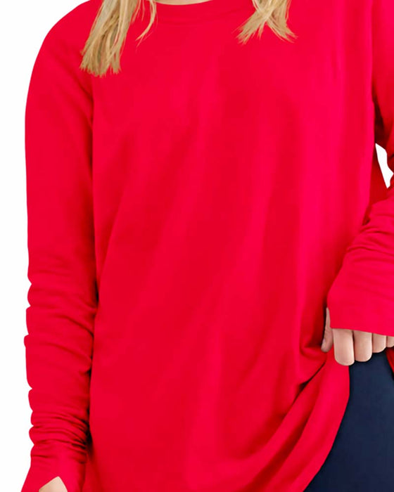 T-Shirt Rundhalset Langermet Ensfarget Løstsittende