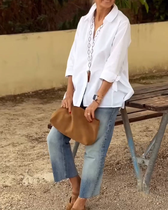 Langermet Casualskjorte Med Jakkeslag