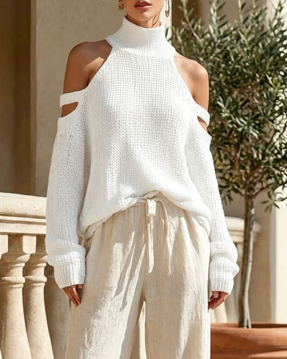 Pullover Turtleneck Hengende Hals Skulderkutt