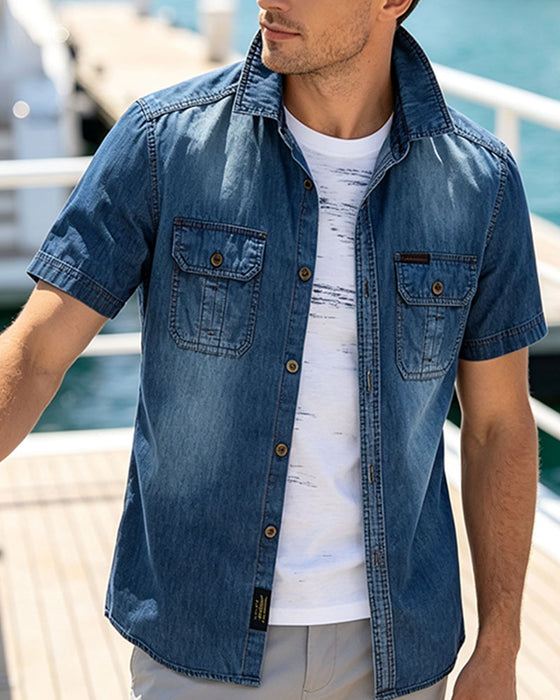 Skjorte Denim Kort Erme Herre