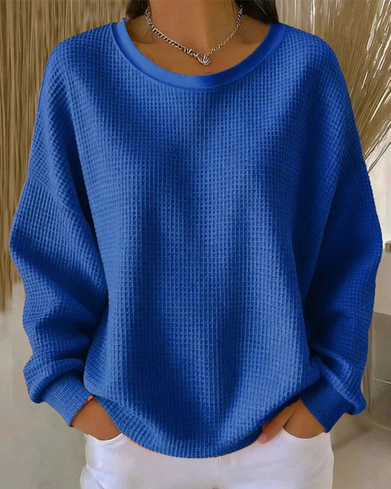 Sweatshirt Ensfarget Vaffeltekstur Pullover