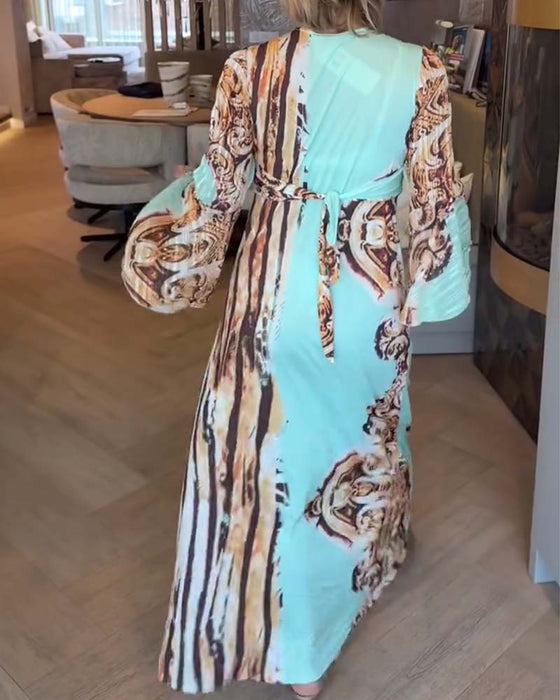 Kjole V-Utringning Trykt Komfortabel Casual