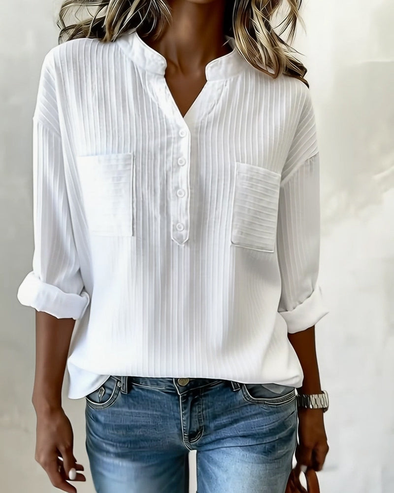 Skjorta Vertikal Våffla Henley Krage Dubbel Ficka