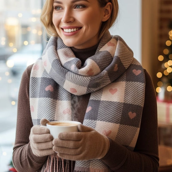 Cozy Heart Plaid Scarf – Myk Vinterwrap For Jenter Eller Par