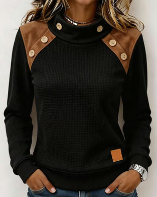 Sweatshirt Skulderknapp Skjøtet Mockhals