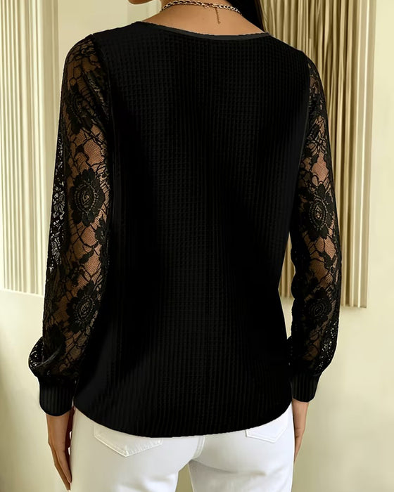 Bluse Stilig Rund Hals Lang Erme