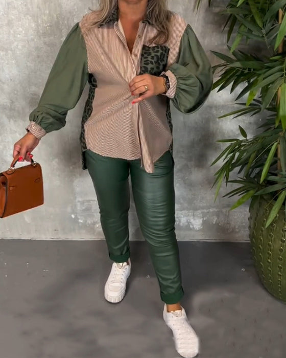 Skjorte med leopardmønster i jakkeslag med lanterne