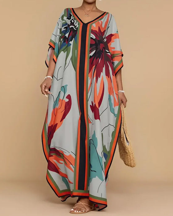 Kjole V-Hals Løs Trykk Resort Cover-Up