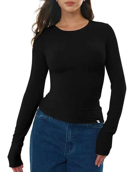 Topp Rund Hals Slim Fit Lang Erme Baslag