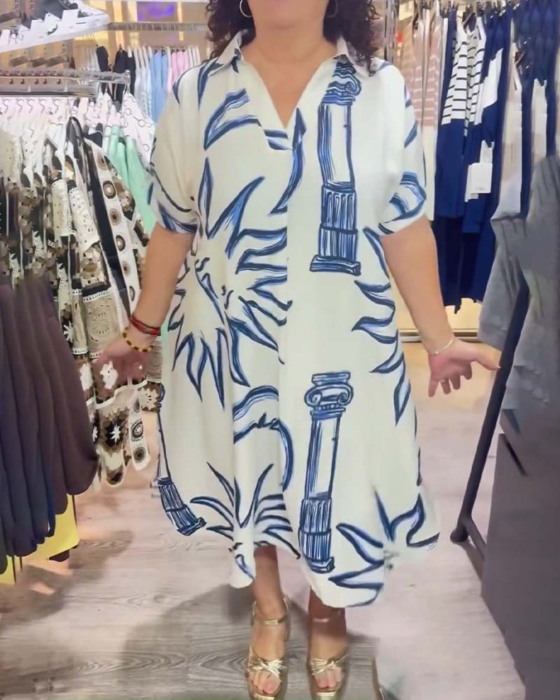 Kjole Jakkeslag Trykt Løs Uformell