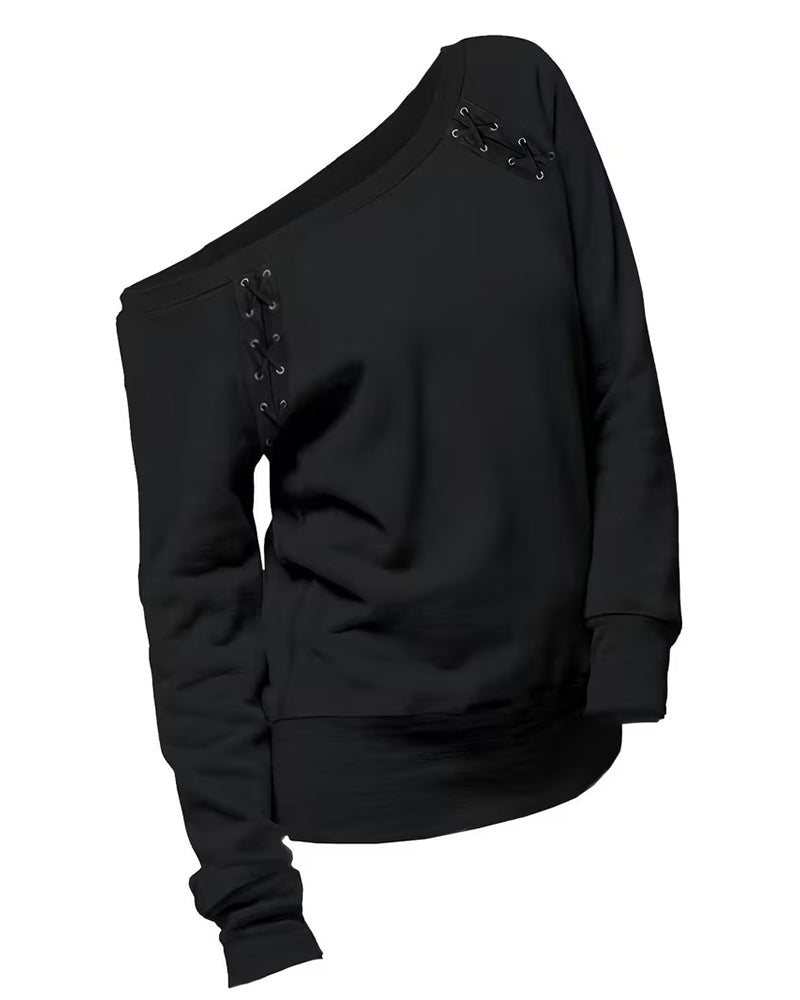 Bluse Stilig En-Skulder Knyte