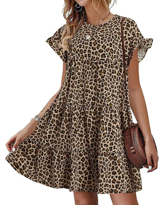 Kjole Ruffle Erme Leopard Lagdelt