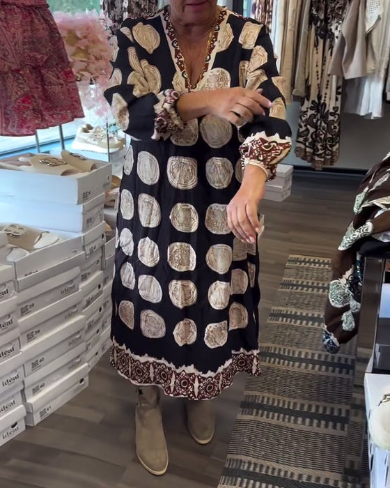 Kjole Langermet V-ringet Trykt