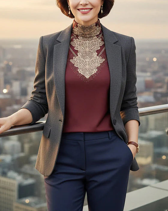 Topp Elegant Trykt Tettsittende Kvinner Ståkrage