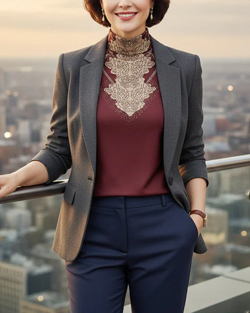 Topp Elegant Trykt Tettsittende Kvinner Ståkrage