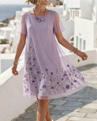 Kjole Rund Hals Kortermet Mesh