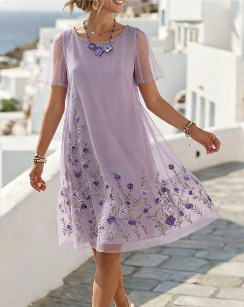 Kjole Rund Hals Kortermet Mesh