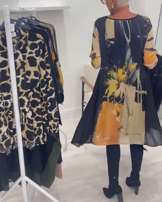 Kjole Med Rund Hals Og Retro Trykk