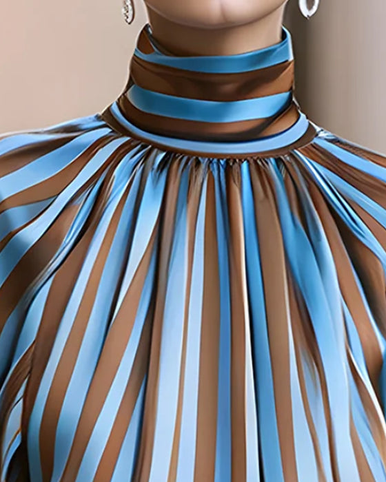 Bluse Stripe Rynket Turtleneck