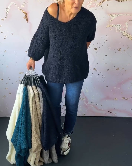 V-hals ensfarget casual genser