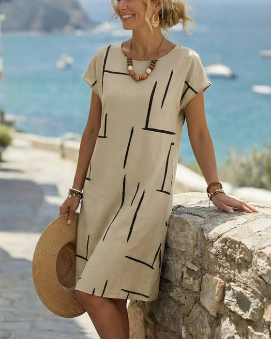 Kjole Dame Sommer Casual Trykk Rund Hals