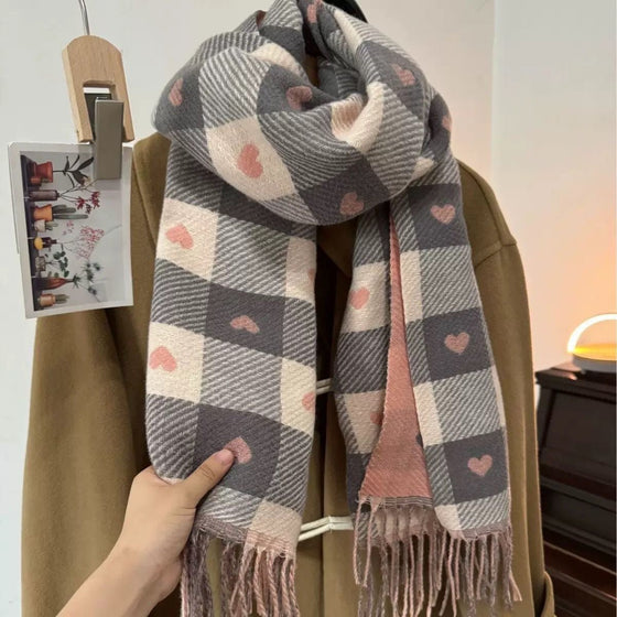 Cozy Heart Plaid Scarf – Myk Vinterwrap For Jenter Eller Par