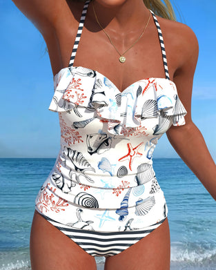 Ett Stykke Badedrakt Rysj Stripete Trykk