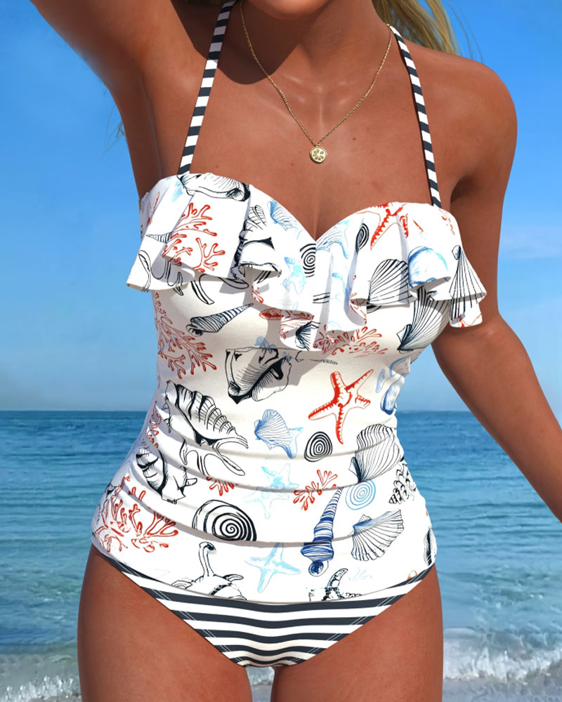 Ett Stykke Badedrakt Rysj Stripete Trykk