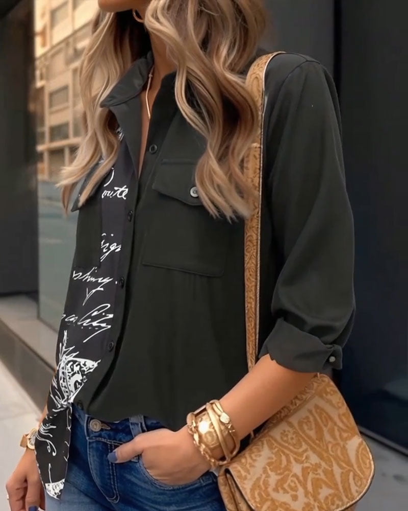 Skjorte Krage Lomme Grafittitrykk