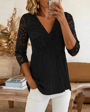 Bluse Avslappet V-Hals Blonde Panel
