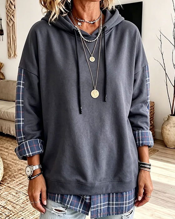 Hoodie Plaid Mock Lagdelt