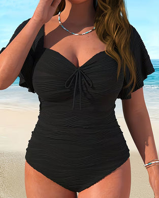 Ensfarget Badetøy Rysjeerme Snøre