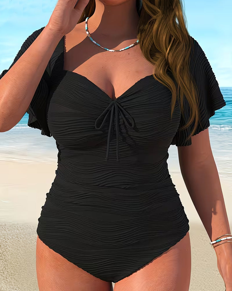 Ensfarget Badetøy Rysjeerme Snøre