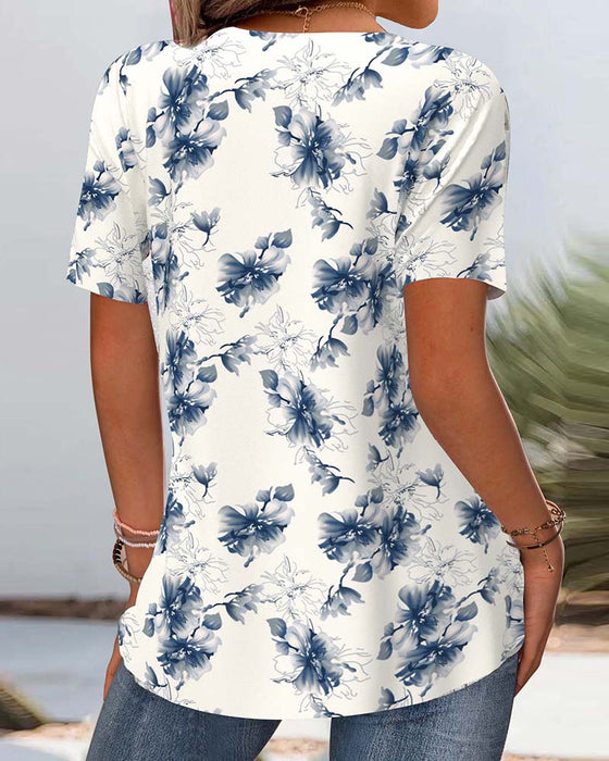 Bluse Blomstermønster Korte Ermer