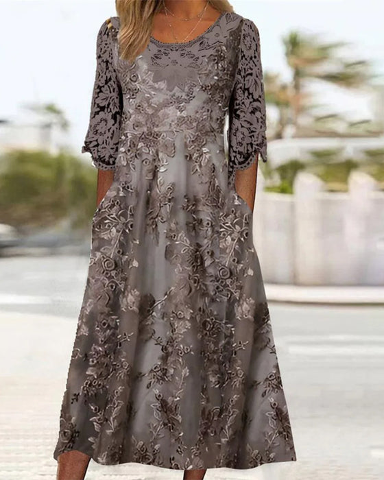 Kjole Med Rund Hals Og Trekvarters Ermer