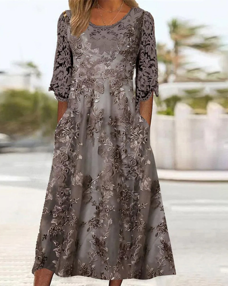 Kjole Med Rund Hals Og Trekvarters Ermer