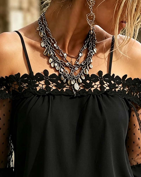 Bluse Bardot Stroppet Blonde Panel Utskjæring