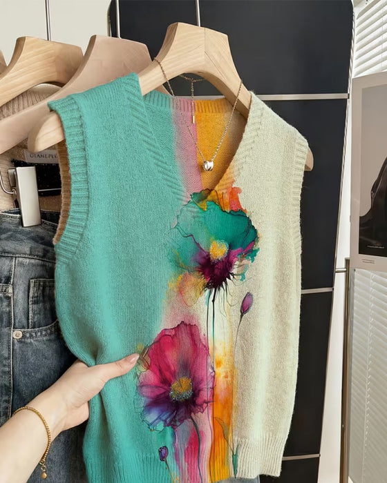 Genser Akvarell Blomstret Vest
