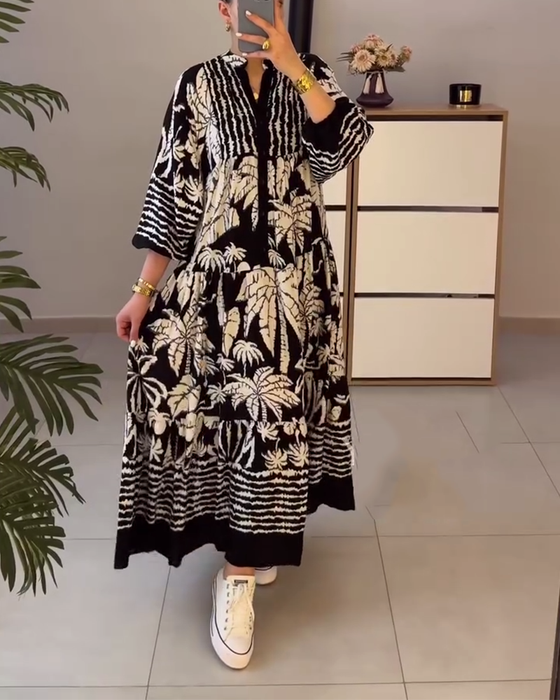 Kjole med trykk, løs og avslappet passform