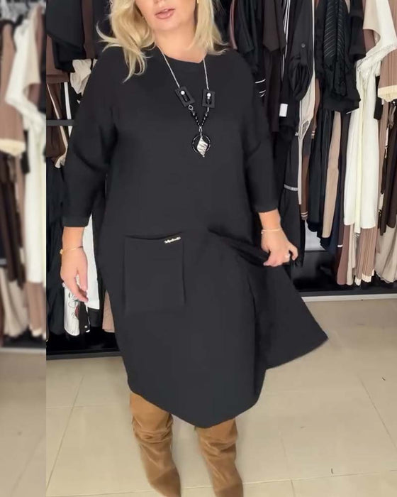 Kjole Rund Halsringning Løstsittende Ensfarget