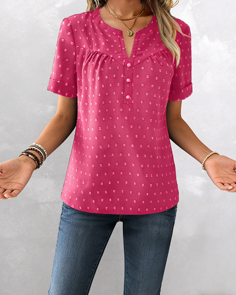 Bluse Jacquard V-Hals Halvplagg Kort Erme