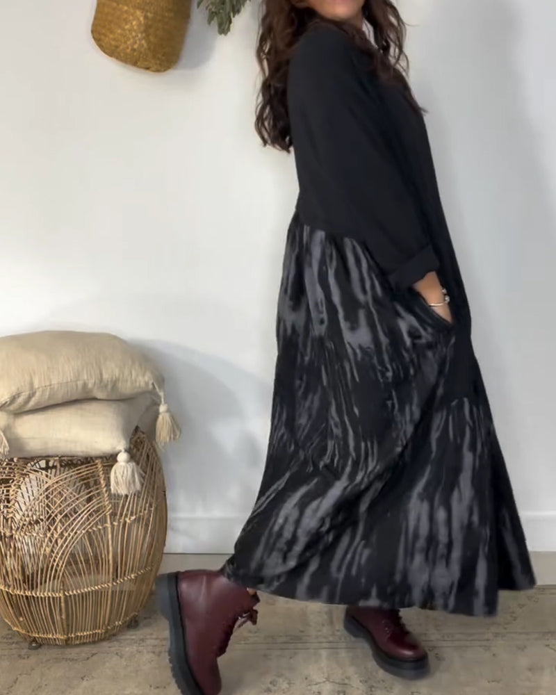 Kjole Rund Hals Uregelmessig Lappeteppetrykk